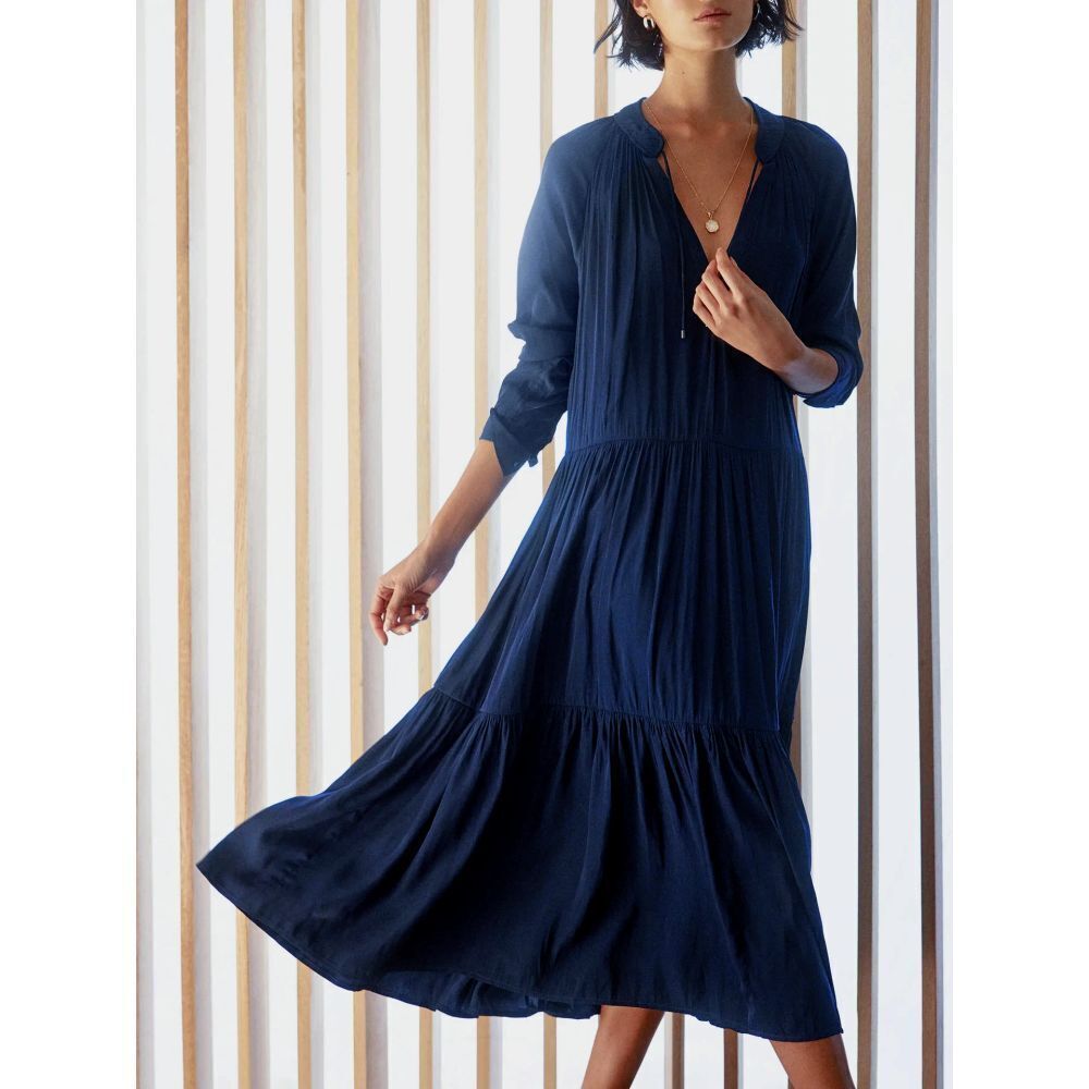 Brochu Walker Alana midi tiered swing dress in Navy size M